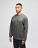 A green adult crewneck sweatshirt with a logo patch, featured on a model.
