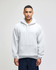 A grey pullover hooded sweatshirt with a front pocket and a logo. Suitable for casual wear.