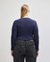 A navy blue long-sleeve fitted crop t-shirt with a crew neckline, viewed from the back.