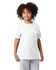 A youth short sleeve T-shirt in white, featuring a round neck and a relaxed fit. It has a logo on the fabric.