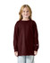 A youth long sleeve t-shirt in burgundy, featuring a loose fit and a logo on the sleeve.