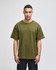 An olive green Champion Adult Heritage Jersey T-Shirt displayed on a model, featuring a logo on the sleeve.