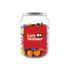 A clear jar filled with colourful M&M's in various shades, featuring a distinct logo on the front.