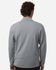 A men's stretch fleece 1/4 zip in grey, featuring a back view with long sleeves and a collar. It has a logo.