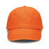 An orange vintage washed cap featuring a rounded crown and a curved brim. Includes a logo on the front.