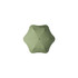 A green umbrella with a unique star-shaped design, featuring a central handle and a subtle branding logo.
