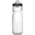 A drink bottle in clear with a black lid, featuring a logo on the side. Capacity is 0.7L.