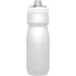 A drink bottle in plain white, featuring a screw-top lid and a logo on the side.