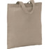 A beige recycled cotton twill tote bag with two handles and a simple design. It has a logo on the surface.