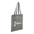 A grey recycled cotton twill tote bag with a design and a logo. Features two sturdy shoulder straps.