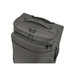 A wheeled duffle bag in grey with multiple zippered compartments and a sturdy handle for transport.