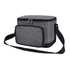 A grey cooler bag with a black base, featuring a zippered main compartment and a front pocket. It has an adjustable strap and a logo.