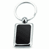 A sleek silver keyring with a rectangular black insert, suitable for personalisation or engraving.