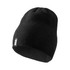 A black unisex beanie with a snug fit, featuring a small logo on the side. 