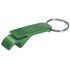 A keyring bottle opener in a vibrant green colour. It features a smooth, sleek design and a keyring attachment.