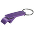 A purple bottle opener keychain with a metal ring, featuring a sleek design.