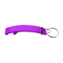 A keyring bottle opener in purple with a metal ring attachment.