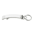 A bottle opener featuring a sleek silver design with a keyring attachment.