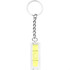 A yellow leveller key chain with a clear casing and a metal keyring for attachment.