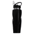 A drink bottle in sleek black with a pull-up straw and an ergonomic grip. It features a logo.