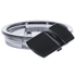 A coffee mug lid in black with a transparent silicone rim, featuring a flip top closure and a sleek design.
