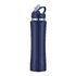 A drink bottle in navy blue, featuring a double wall and a vacuum design with a straw and a logo.