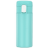 A drink bottle in a light teal colour with a flip-top lid and a logo.