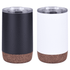 A drink bottle set featuring a black and a white mug, both with a cork base and clear lids.