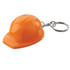 An orange hard hat keyring with a metallic keychain attached.