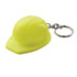 A yellow hard hat keyring with a silver keychain attachment. It has a shiny finish and a rounded design.