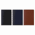 A set of three notebooks in black, navy, and brown, featuring a simple cover design with branding.