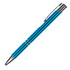 A metal pen in a vibrant blue colour with a shiny chrome clip and detailing. It has a sleek, modern design.