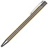 A metal pen featuring a gold barrel and silver accents, complete with a clip and a logo.