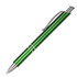 A green metal pen with a silver clip and accents, featuring a sleek, polished design.