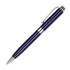 A purple metal pen with silver accents and a clip. It features a sleek, shiny finish.