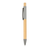 A wooden pen featuring a bamboo barrel and a grey grip, with a black clip and silver nib.