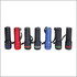 A set of seven torch lights in red, black, blue, and other colours, featuring a wrist strap and varying designs.