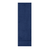 A navy blue gym towel with a textured surface and a border at one end, featuring a logo.