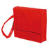 A red tote bag with a long strap and a flap over a front pocket. It features a simple design without visible logos.