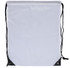 A drawstring bag in white with black accents and a simple design. Features eyelets for the drawstring closure.