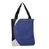 A tote bag featuring a navy blue, black, and grey design, with two sturdy black handles and a simple logo.