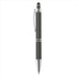 A sleek black pen with silver accents and a clip, featuring a smooth cylindrical design.