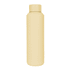 A drink bottle in a light beige colour with a cylindrical shape and a flat cap, featuring a simple logo.
