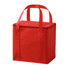A red insulated cooler bag with two handles and a zippered top. Features a simple design without visible branding.
