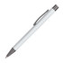 A white aluminium pen with a silver clip and tip, featuring a minimalistic design.