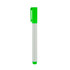 A whiteboard marker with a green cap and tip, featuring a white body. It has a clip for easy attachment.