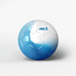 A white and blue soccer ball featuring a logo, displaying a gradient design.