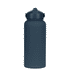 A grey drink bottle with a screw-top lid and a handle, featuring a logo on the side.