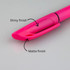 A pink highlighter with a shiny and matte finish, featuring a clip for easy attachment.