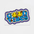 A colourful sticker featuring the phrase "Good Vibes" with smiling faces and floral designs in bright hues.